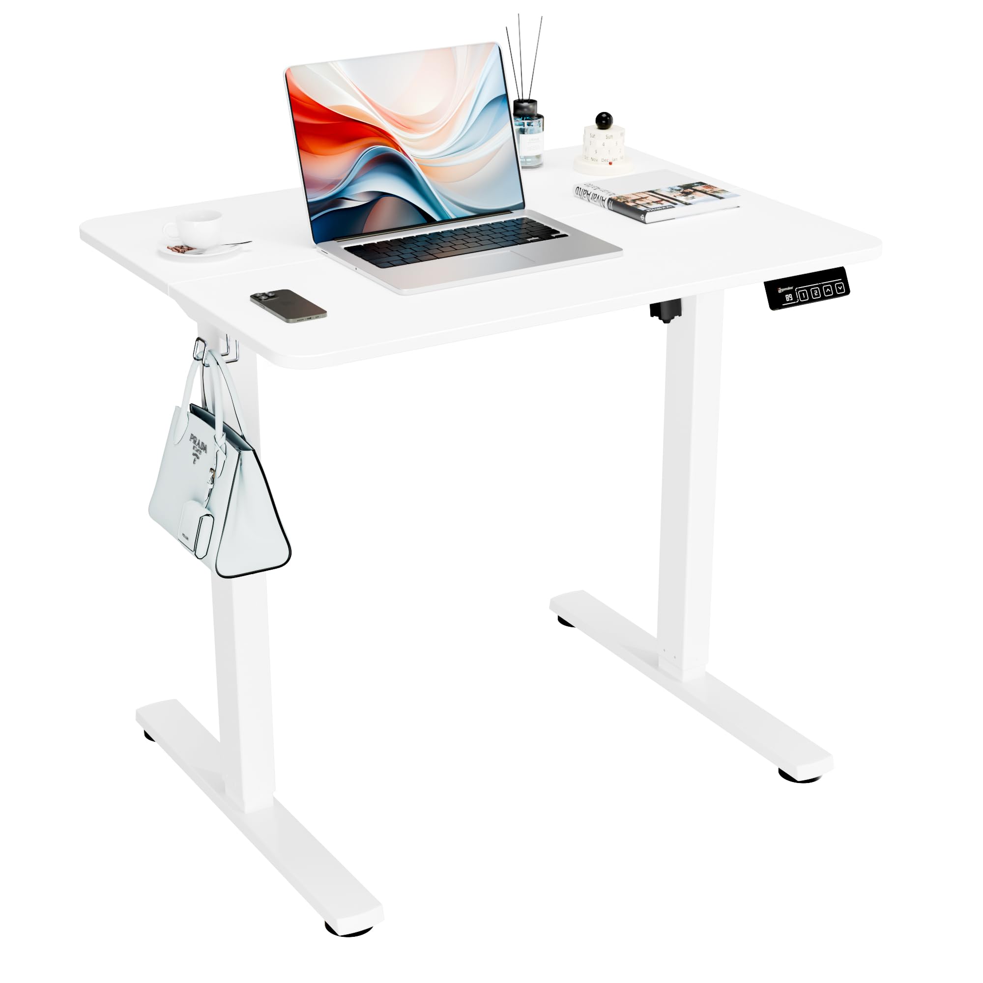 ERGOMAKER Electric Height Adjustable Standing Desk 80x60cm (31.5"x23.6"), Sit Stand Desk with Splicing Top for Home Office (Black Frame + Black Desktop)