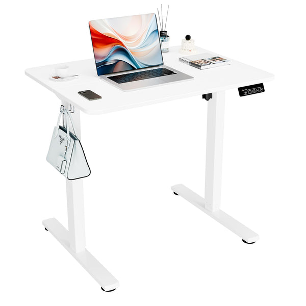 ERGOMAKER Electric Height Adjustable Standing Desk 80x60cm (31.5"x23.6"), Sit Stand Desk with Splicing Top for Home Office (Black Frame + Black Desktop)
