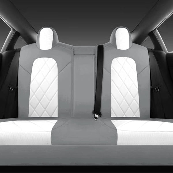 Tapha Faux Leather Seat Cover Set for Tesla Model 3 2017-2022, Breathable and Water-Resistant, Include Seat Covers for Front and Rear Seats (White/Grey)