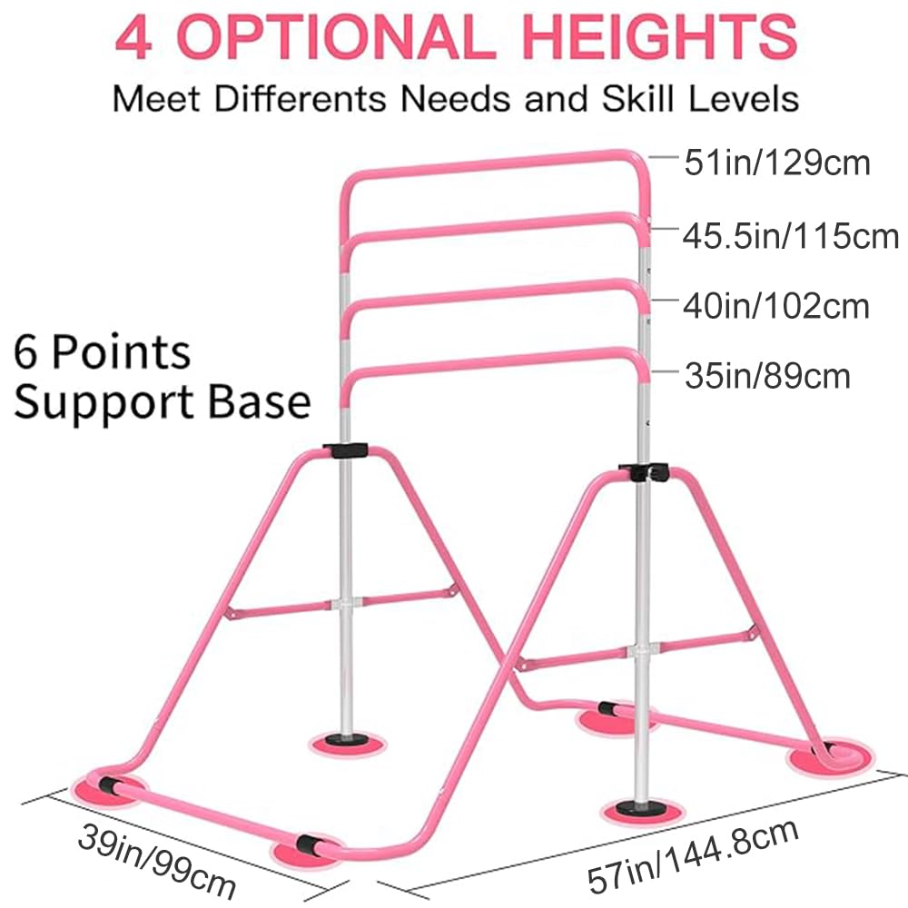 EVERYMILE Gymnastics Bars, Junior Training Kip Bar Gymnastics Equipment for Home,Adjustable Height Folding Horizontal Bar with Gymnastic Rings for Kid