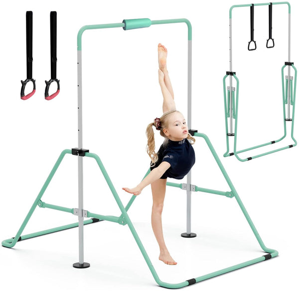 GYMMAGE Gymnastics Bars with Bar Pad, Junior Training Kip Bar Gymnastics Equipment for Home Garden, Adjustable Height Gymnastic Folding Horizontal Bar