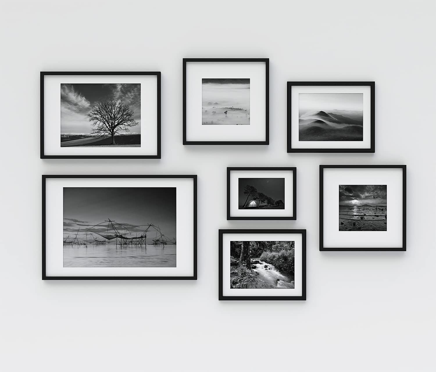 Black 50x70cm Boxed Picture Frames Set of 3 with Mounts for 40x60cm, 70x50cm poster frame with Acid Free mount for 40x60cm photo (Black 3Pack)