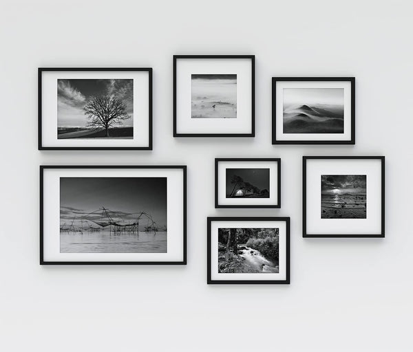 Black 50x70cm Boxed Picture Frames Set of 3 with Mounts for 40x60cm, 70x50cm poster frame with Acid Free mount for 40x60cm photo (Black 3Pack)