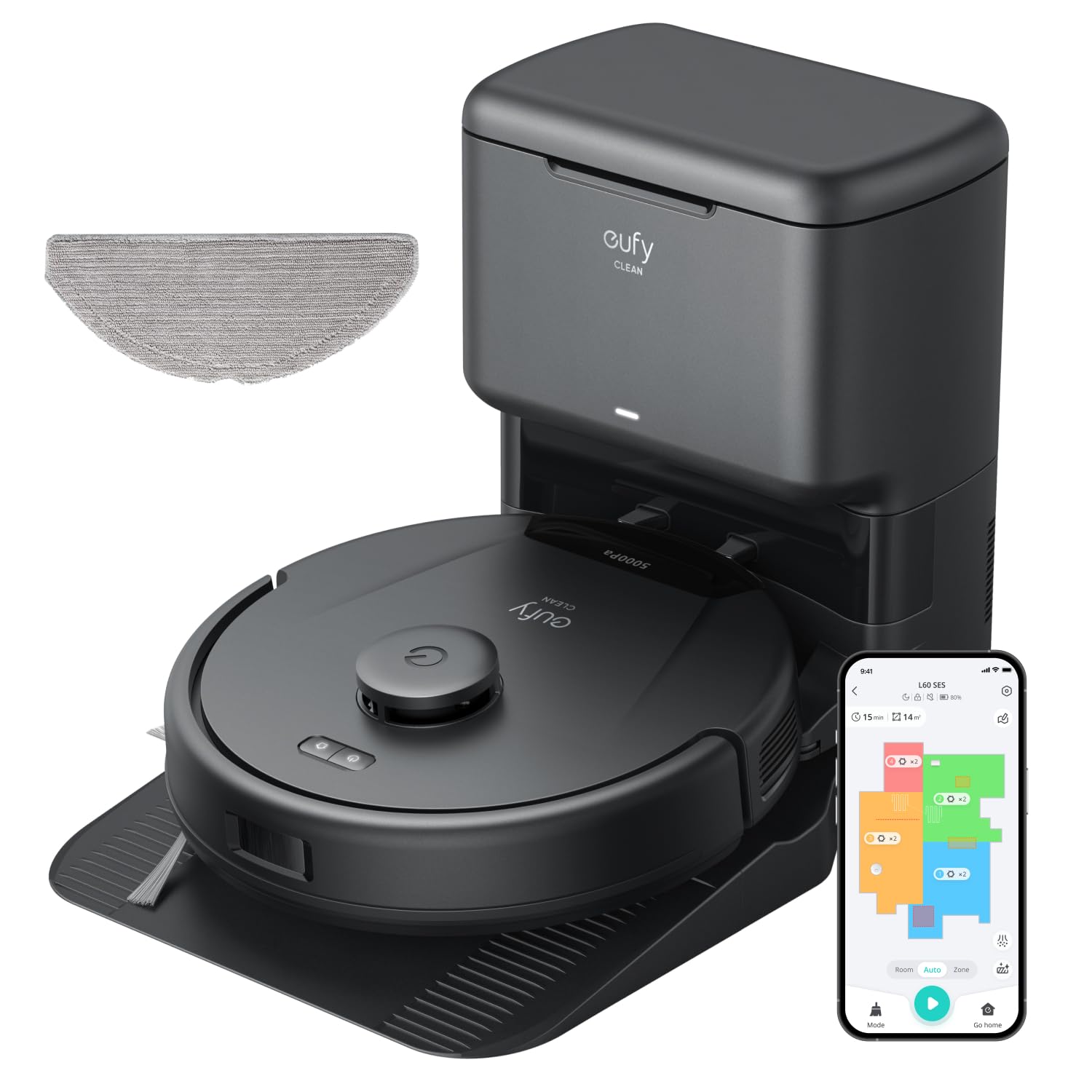 eufy Robot Vacuum C10 with Self Empty Station, 4,000Pa, 2.85-Inch Ultra-Slim Body, Up to 60 Days of Hands Free Cleaning,Carpet Cleaning, Edge Expansion Brush, Quiet, Point Laser Navigation
