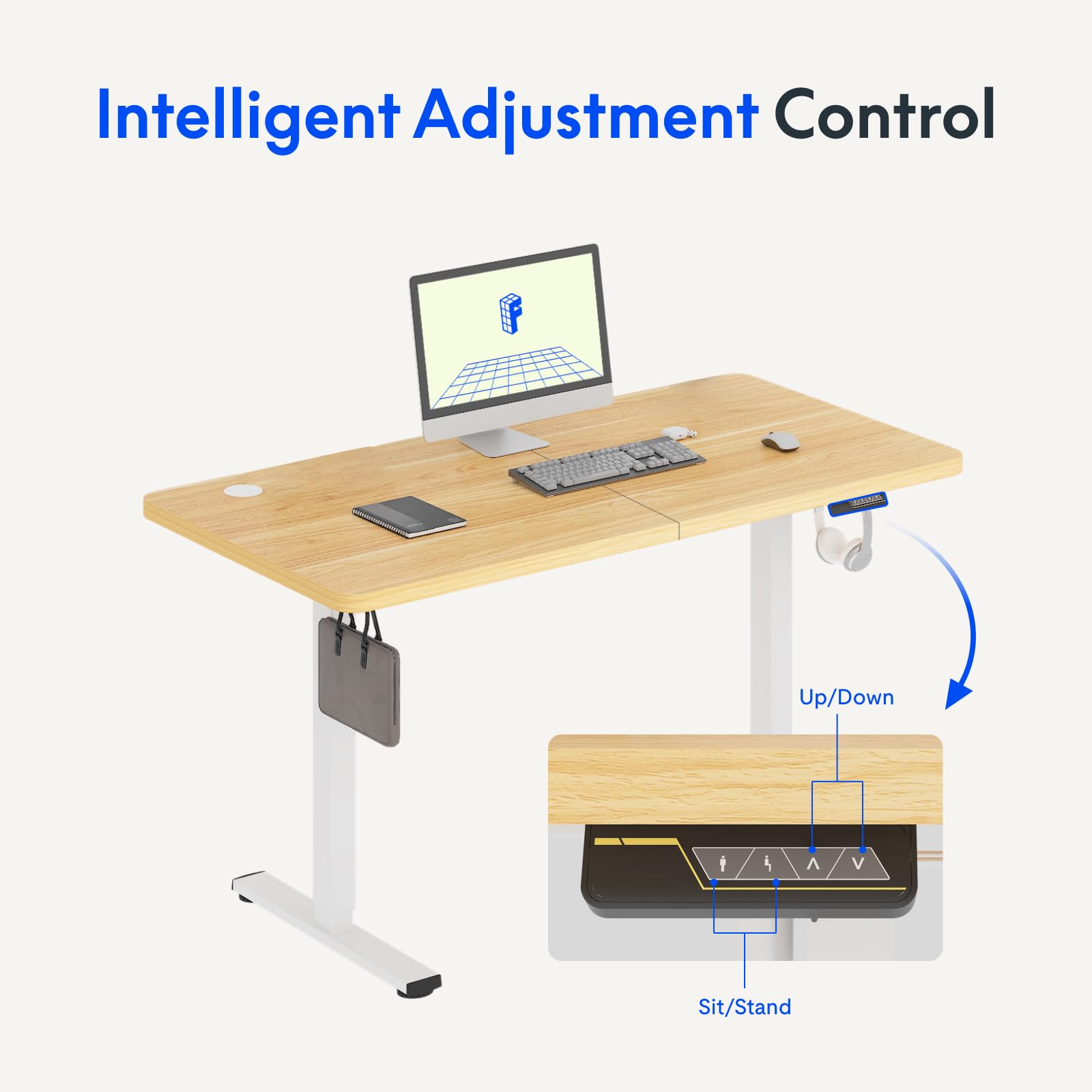 FLEXISPOT ONE PIECE Electric Standing Desk Height Adjustable Sit Stand Up Desk for Home Office with Memory Smart Pannel (100 * 60cm Black Frame+ Black Desktop)