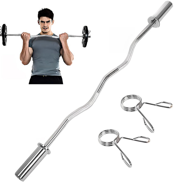 jxgzyy EZ Curl Bar Weight Bar Barbell Bar 47 Inches Weight Lifting Bar for 2 Inches Weight Plates, Non-Slip Hand Grip With 2 Spring Collars For Gym
