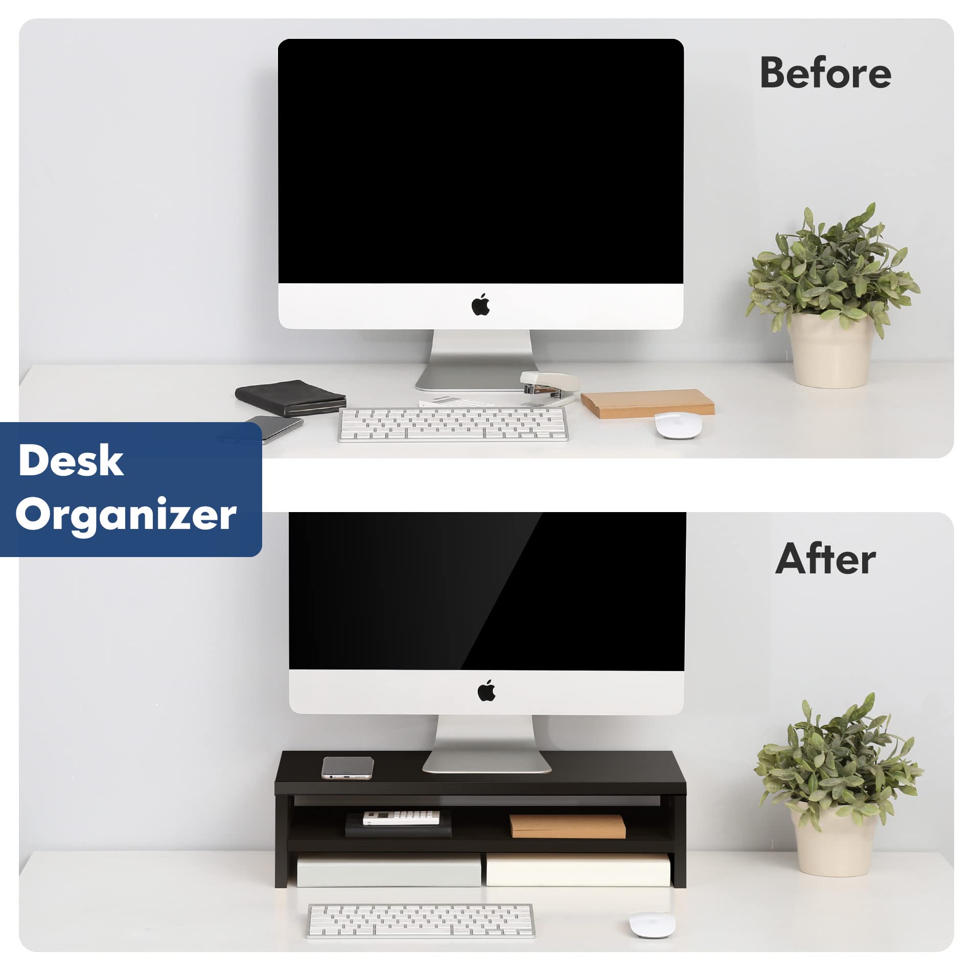 FITUEYES Monitor Stand 2 Tiers Computer Monitor Riser,54cm Wood Desktop Stand for Laptop Computer Screen Riser, with Storage Shelf, Office Supplies,