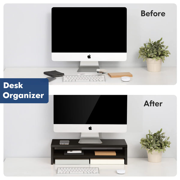 FITUEYES Monitor Stand 2 Tiers Computer Monitor Riser,54cm Wood Desktop Stand for Laptop Computer Screen Riser, with Storage Shelf, Office Supplies,