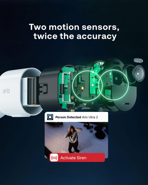 Arlo Ultra 2 Security Camera Outdoor, 4K UHD, Wireless CCTV, 6-Month Battery, Colour Night Vision, Weatherproof, Bright Spotlight, 2-Way Audio, 2 Cam Kit, Arlo Secure Trial Included, Black