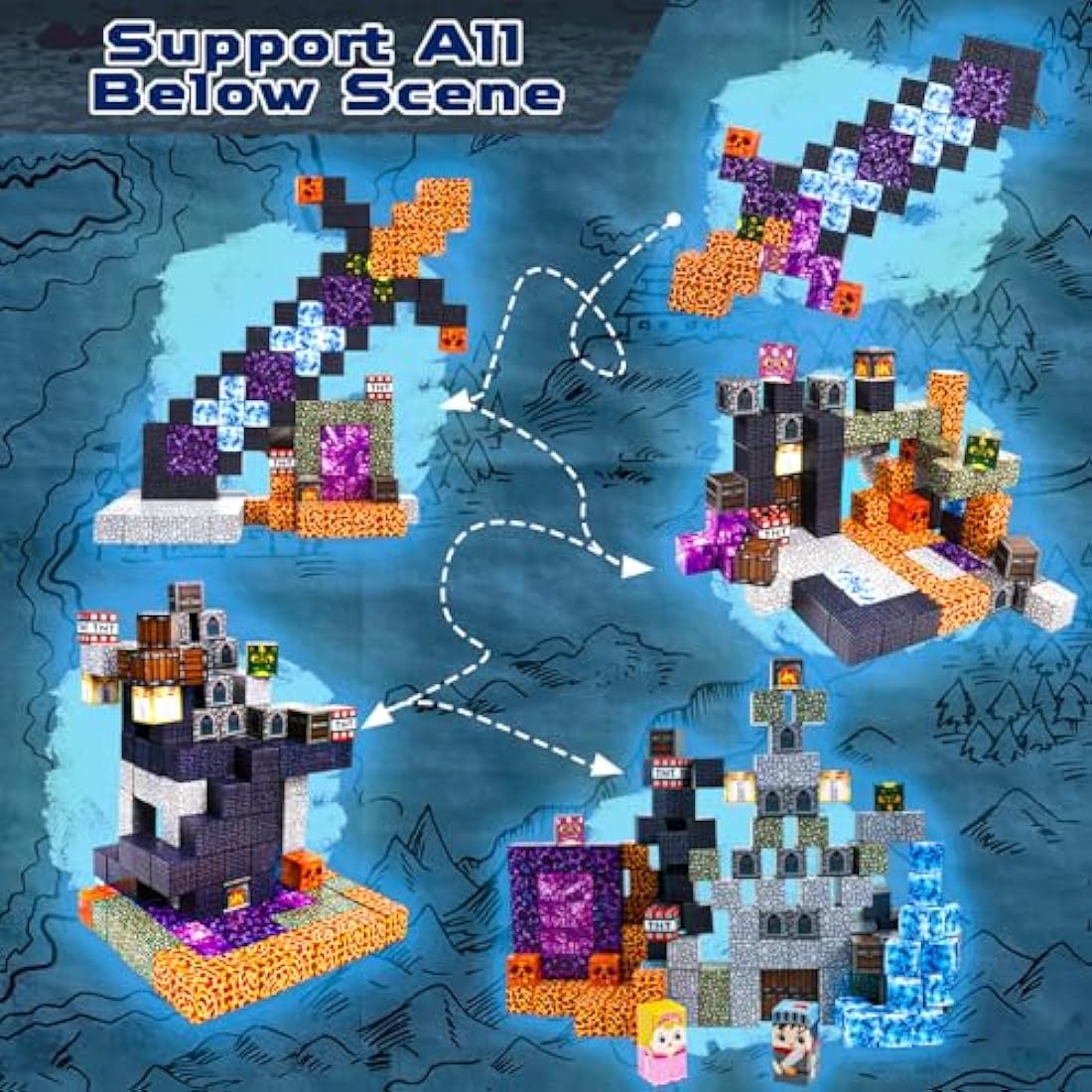 GraceDuck Magnetic Blocks - 150 PCS Build Magnetic Dark Castle Sword Domain World - Construction Cube Toys - STEM Montessori Sensory Toys for Toddlers Ages 3+ for Boy & Girl