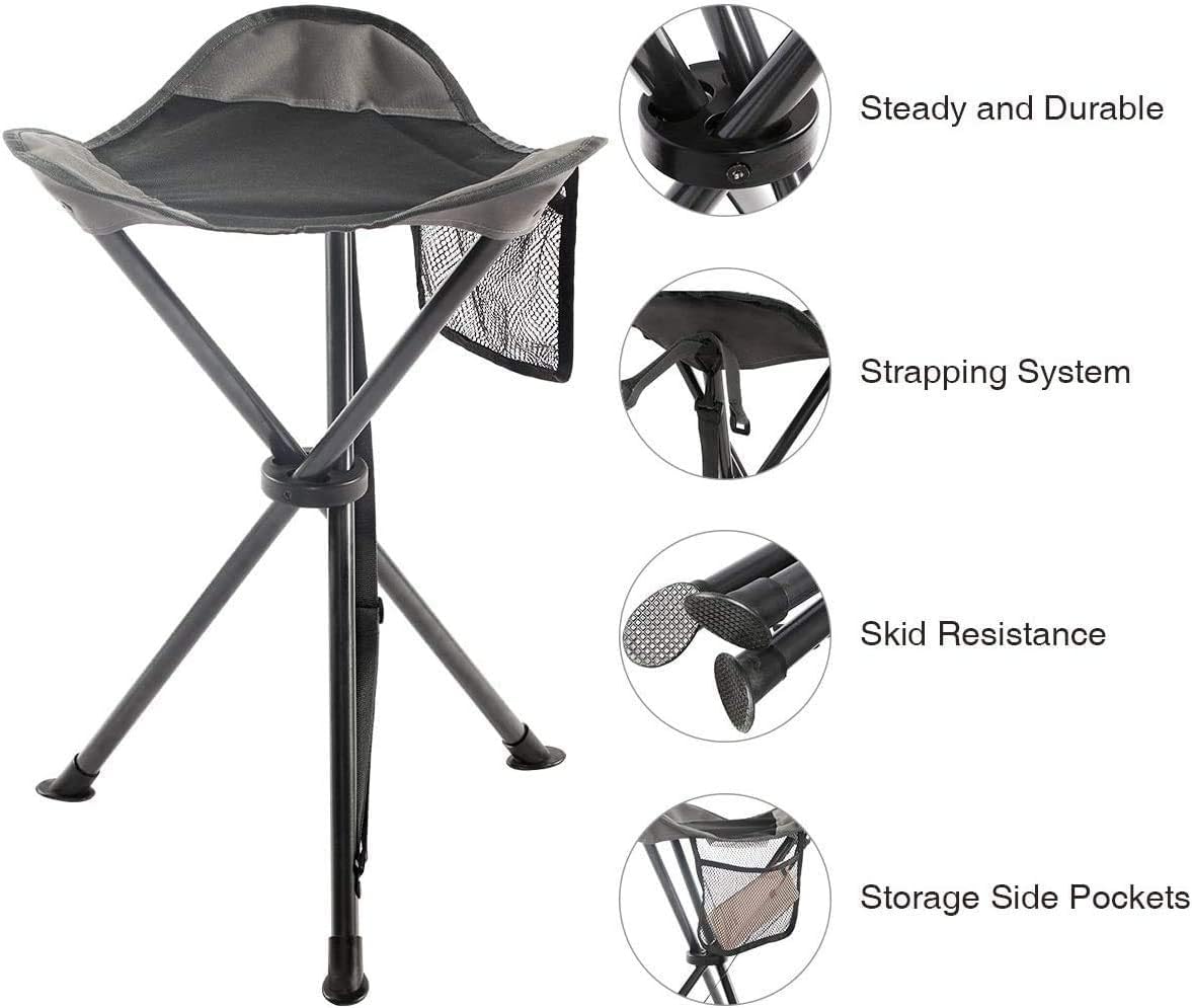EVER ADVANCED Folding Stool Tripod Tall 53 cm Lightweight Camping Stool Compact Portable Fishing Tripod Camping Chair Collapsible for Outdoor Travel Walking Garden Backpack Hold Up 102 KG