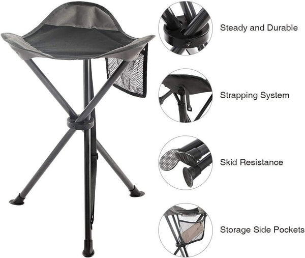 EVER ADVANCED Folding Stool Tripod Tall 53 cm Lightweight Camping Stool Compact Portable Fishing Tripod Camping Chair Collapsible for Outdoor Travel Walking Garden Backpack Hold Up 102 KG