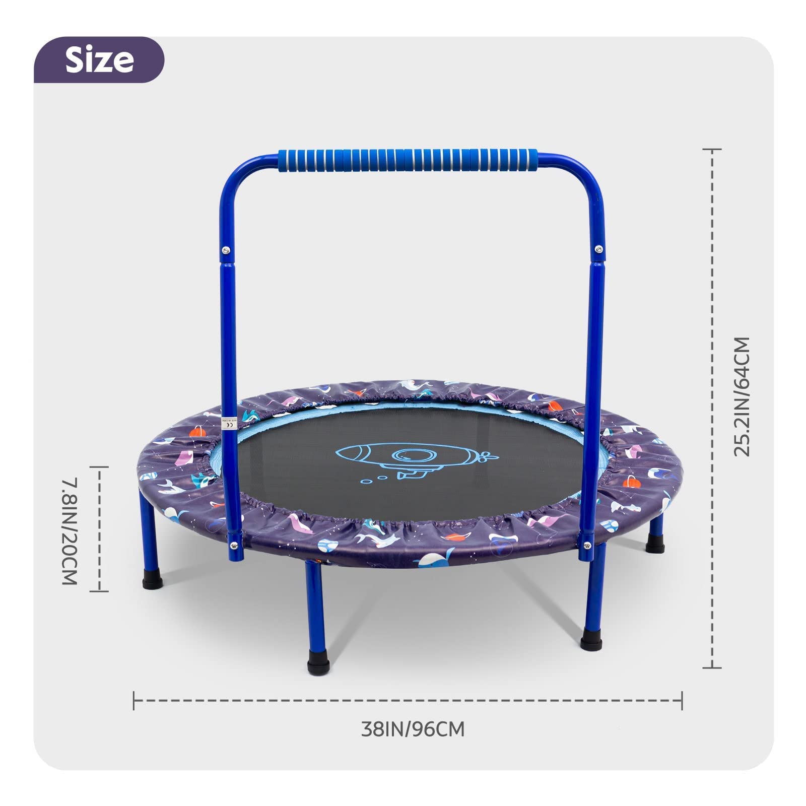 38'' Kids Trampoline with Foldable Bungee Rebounder and Safety Padded Cover Mini Trampoline for Indoor and Outdoor use (blue)