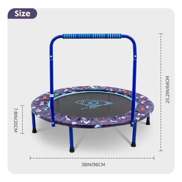 38'' Kids Trampoline with Foldable Bungee Rebounder and Safety Padded Cover Mini Trampoline for Indoor and Outdoor use (blue)