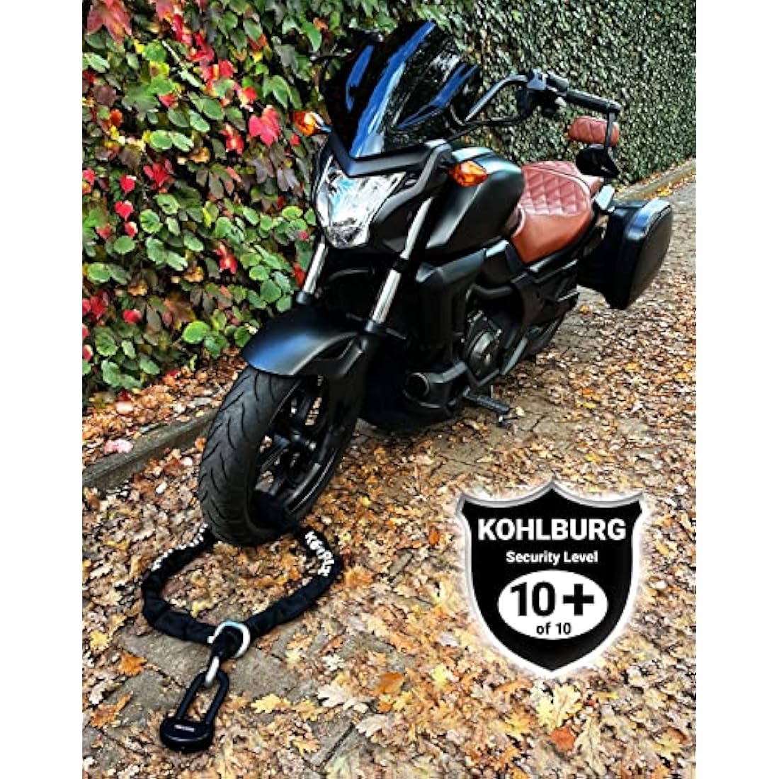 KOHLBURG 8kg Massive Motorcycle Security Chain Lock - 210cm Long Our Highest Security Level 10plus of 10 - Heavy Duty Steel Chain 0.5" as Motorcycle Lock Scooter & ebike Lock Sold Secure Diamond