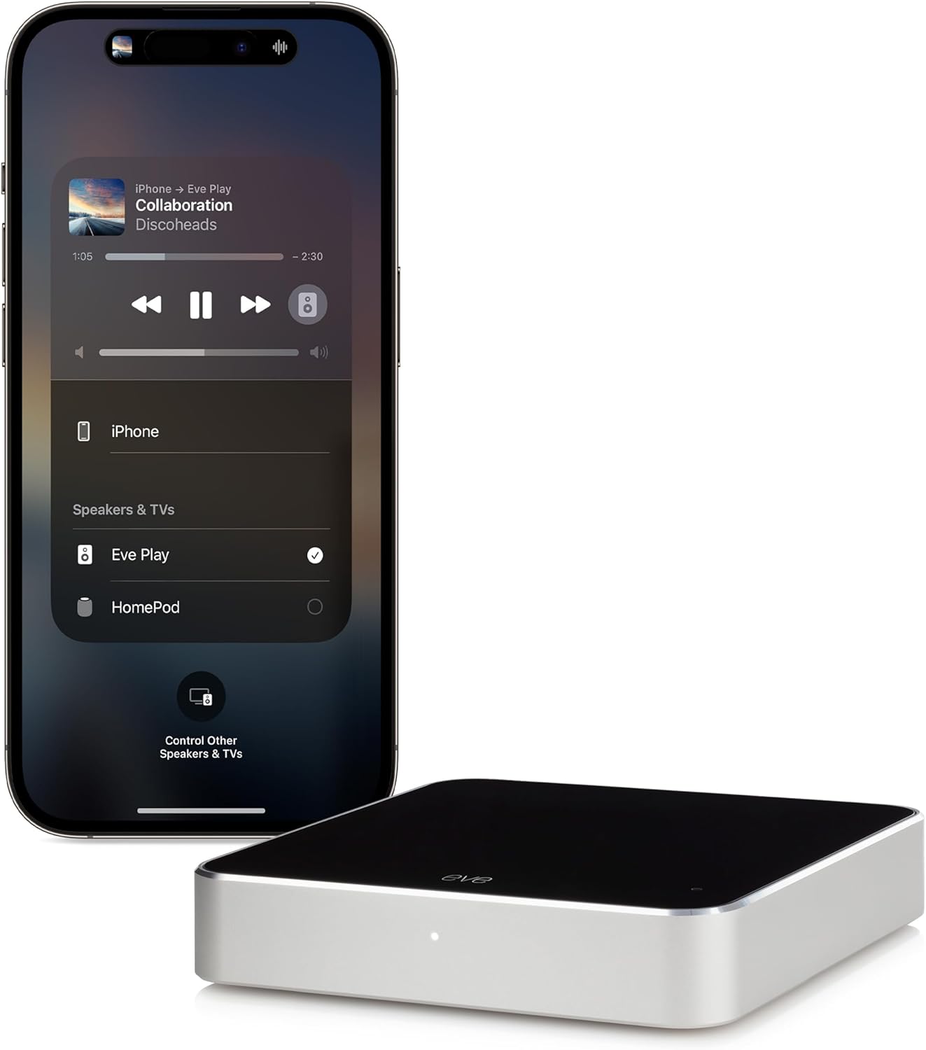 Eve Play (Apple Home) – Audio Streaming Interface for AirPlay, Upgrade to AirPlay audio streaming, Latency compensation, digital-to-analog converter, Three audio outputs, Ethernet, 2.4/5 GHz Wi-Fi