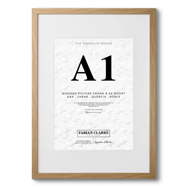 Fabian Clarke London A1 Modern Oak Wooden Picture Photo Frame with White A2 Mount to Hang Portrait or Landscape