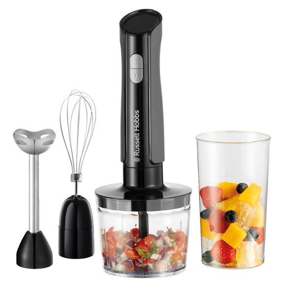 Russell Hobbs Desire 3 in 1 Electric Hand Blender, Fruit & Veg Mini Chopper & Whisk attachment, Stainless steel blending leg, whisk & blades, 500ml capacity chopping bowl & 700ml beaker, 500W, 24702