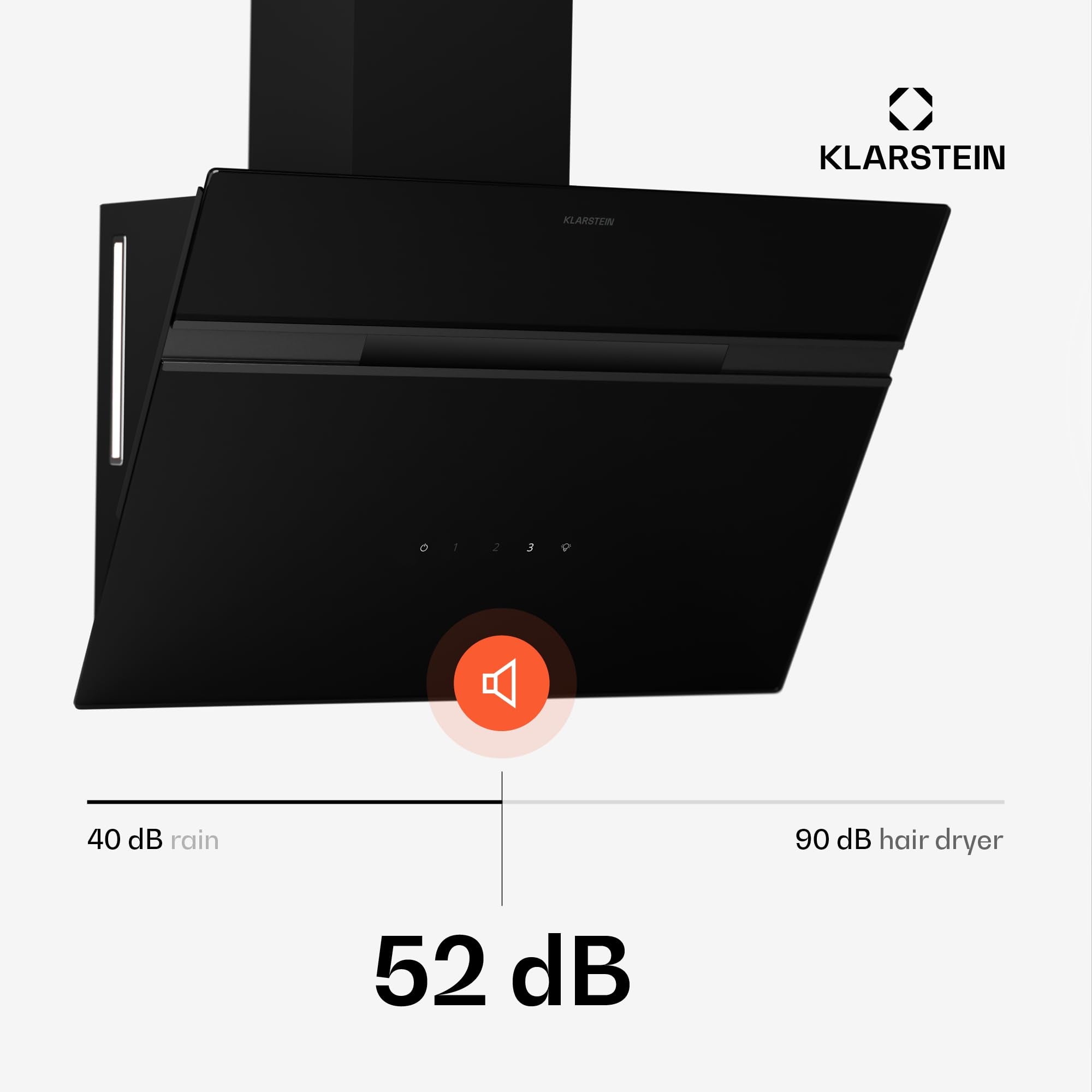 Klarstein Alina 90 Angled Cooker Hood - 600m³/h Air Flow, Touch Panel, LED Backlighting, Quiet 63dB, Energy Class A, 90cm Extractor Hood, Black