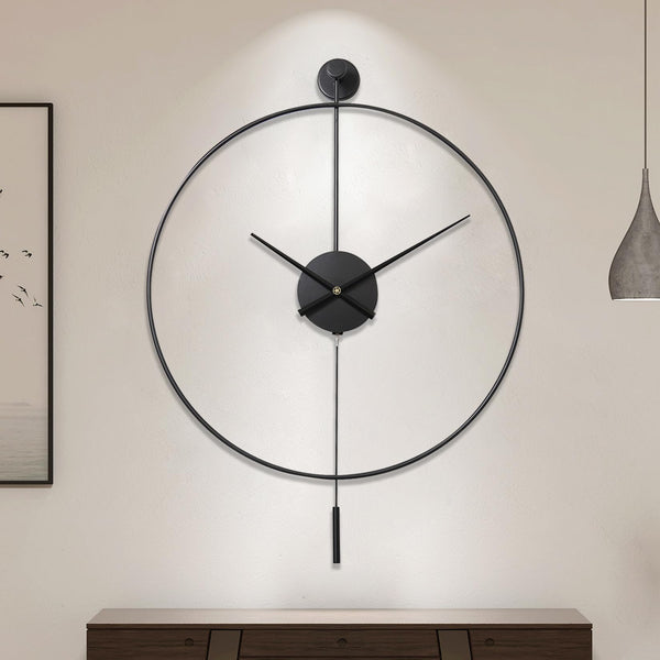 Classical Large Decorative Wall Clock with Pendulum, Modern Non-Ticking Silent Metal Wall Clocks for Living Room, Bedroom, Study, Office,