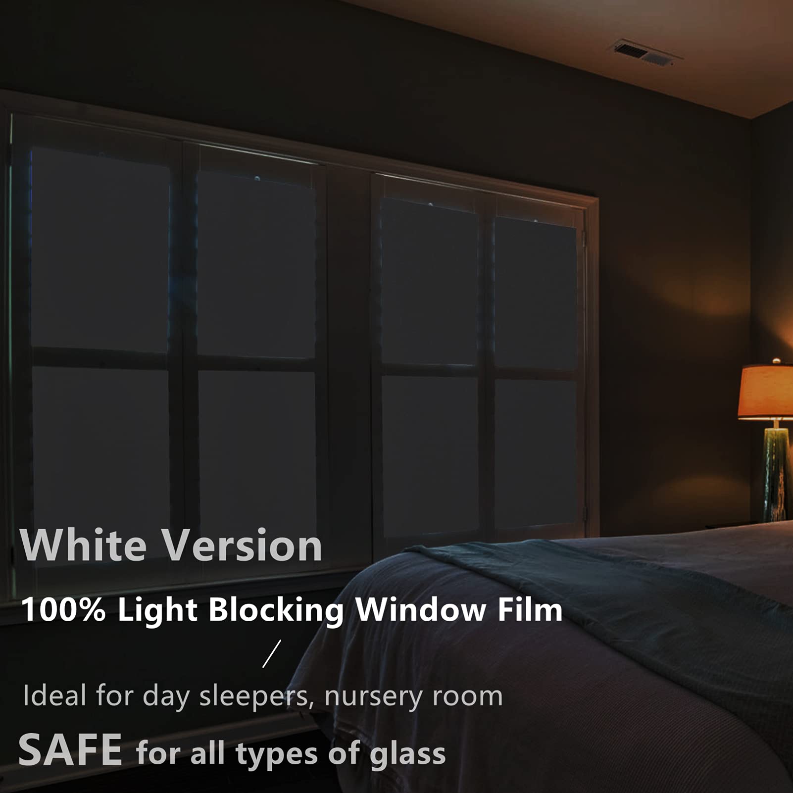 FEOMOS White Blackout Window Film 100% Light Blocking, Static Window Clings Privacy Total Blackout Window Coverings Room Darkening Easy Removal 60cm x