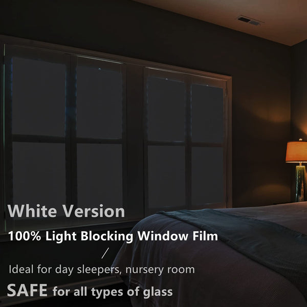 FEOMOS White Blackout Window Film 100% Light Blocking, Static Window Clings Privacy Total Blackout Window Coverings Room Darkening Easy Removal 60cm x
