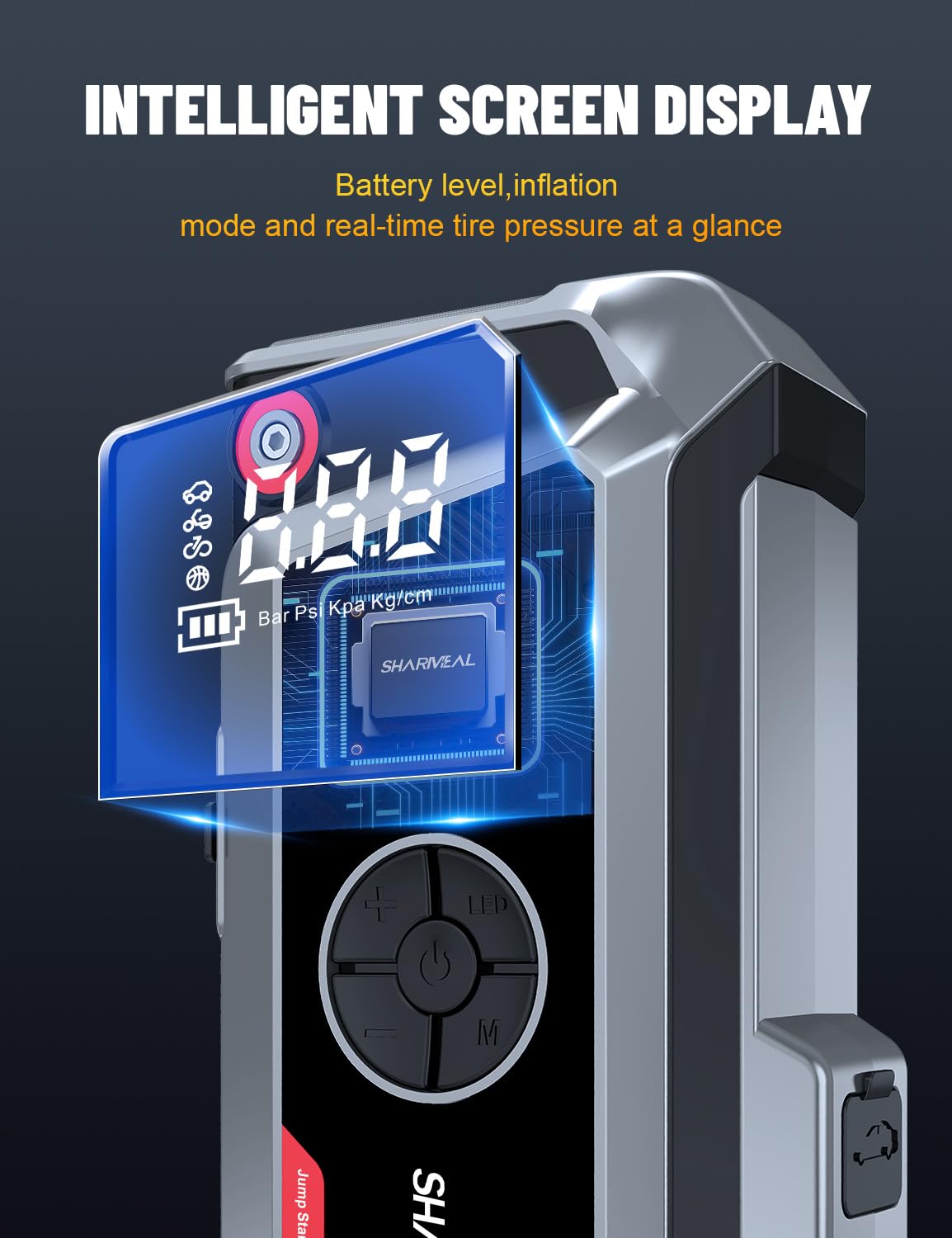 SHARMEAL 6000A Portable Car Battery Booster (all Gas/10L Diesel), Jump Starter Power Pack with 150PSI Air Compressor, 12V Car Jump Starter Power Bank with Jump Leads, LCD Screen, Emergency Light