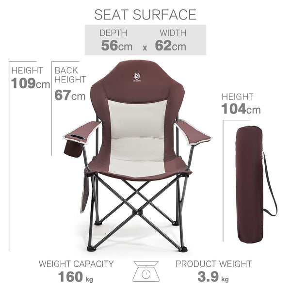 EVER ADVANCED Camping Chairs for Adults Heavy Duty Folding Chair Up to 160kg Oversized with High Back & Cup Holder & Side Pocket Comfy Camp Fold Up Chair