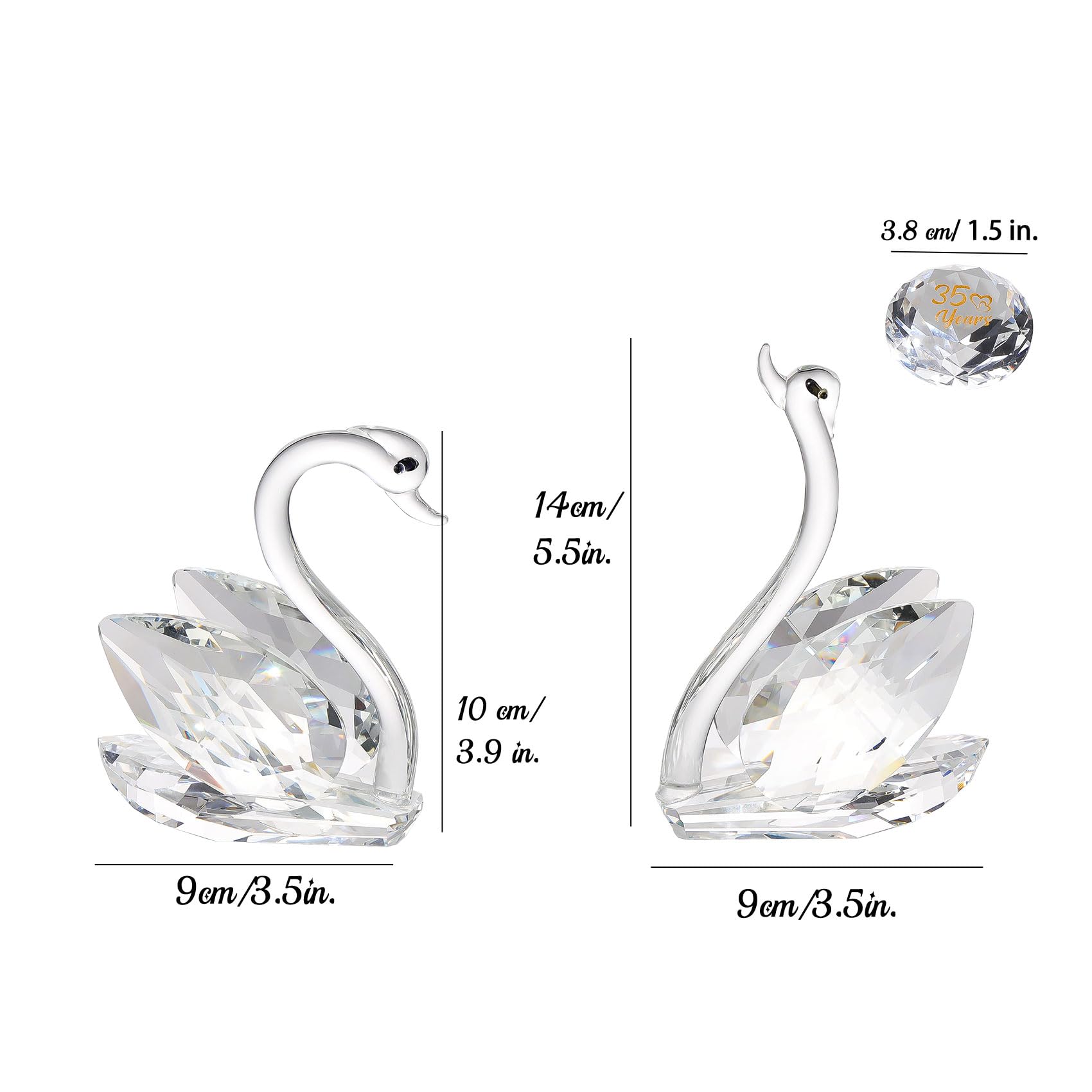 2 Pcs Clear Crystal Swans Collectible Figurine 35th Wedding Anniversary Romantic Gifts for Wife Couples, Glass Double Swans 35 Years Marriage Wedding