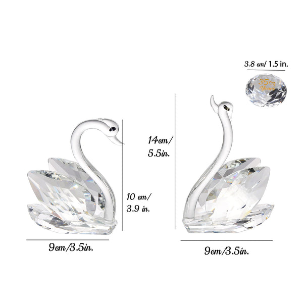 2 Pcs Clear Crystal Swans Collectible Figurine 35th Wedding Anniversary Romantic Gifts for Wife Couples, Glass Double Swans 35 Years Marriage Wedding