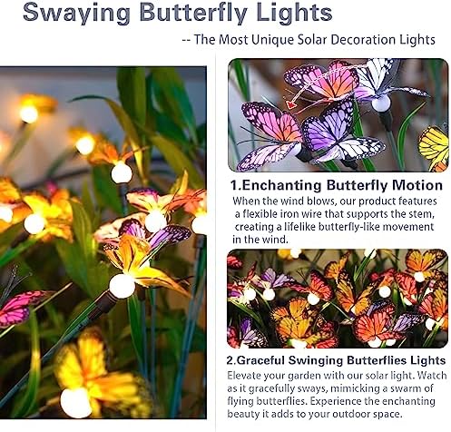 DooYard Solar Garden Lights, Upgraded Swaying Butterfly Light,Outdoor Light, Decorative Lights Yard Patio Pathway Decoration, Larger Solar Panel & Better Sway Effect (4 Pack)