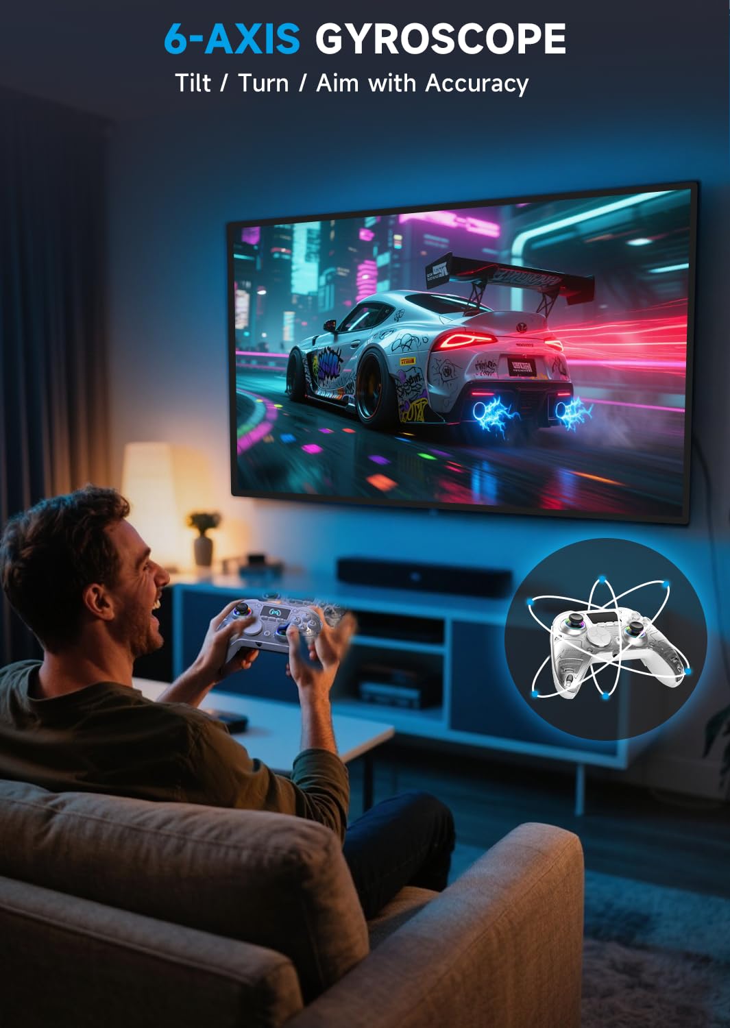 AOC Wireless Gaming Controller for PC/Switch/iOS/Android/PS4, Interactive Screen, Hall Effect Stick & Dual-Mode Trigger, RGB Lighting, Customizable Buttons, Bluetooth/2.4G/Wired (White)