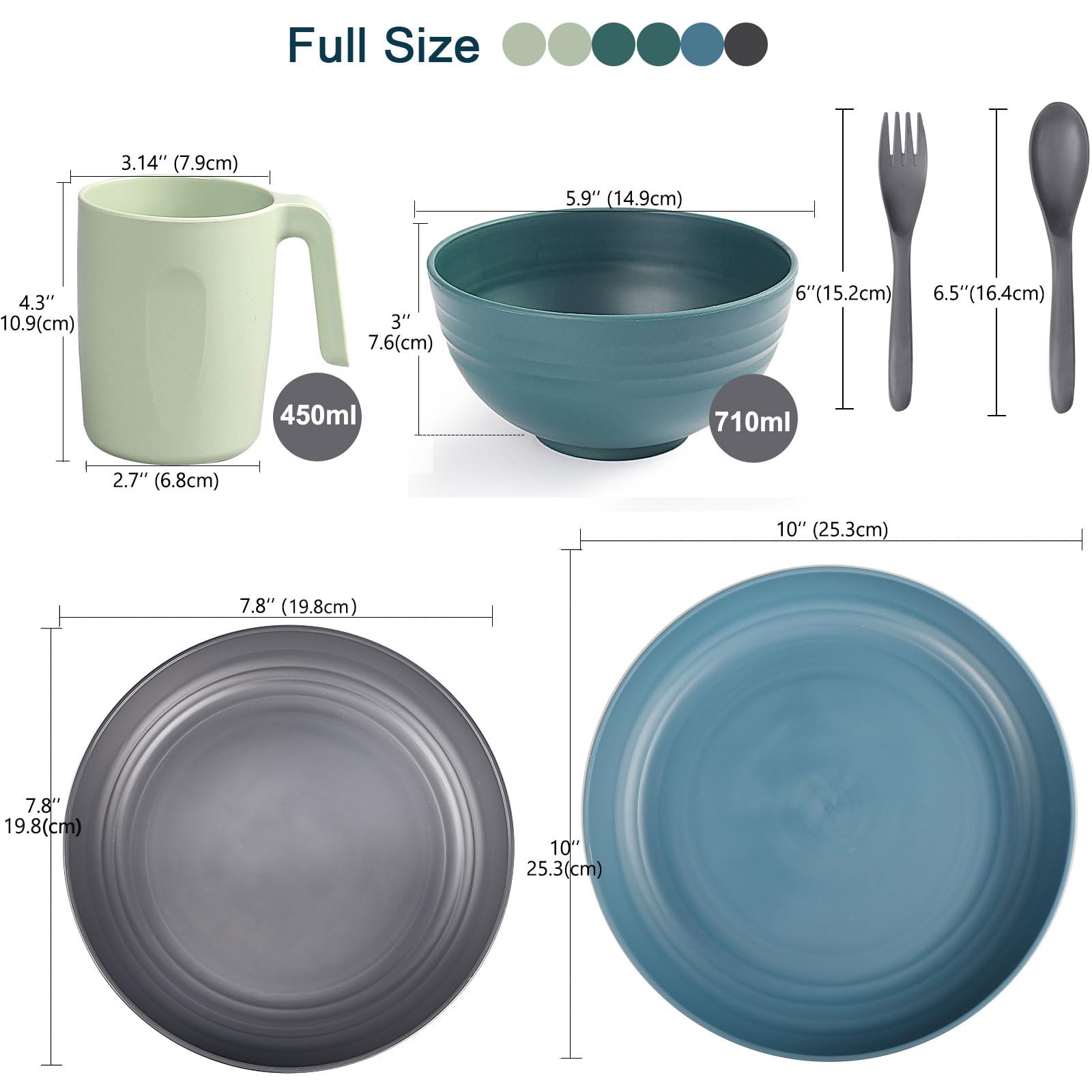 36pcs Unbreakable Dinnerware Sets for 6 People, Camping Plates and Bowls Set, Plastic Picnic Dinner Sets, Lightweight BBQ Serving Plates, Bowls, Cups,
