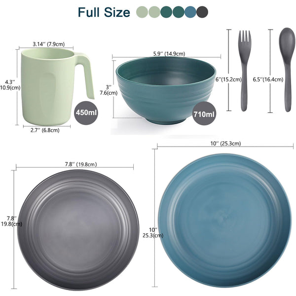 36pcs Unbreakable Dinnerware Sets for 6 People, Camping Plates and Bowls Set, Plastic Picnic Dinner Sets, Lightweight BBQ Serving Plates, Bowls, Cups,