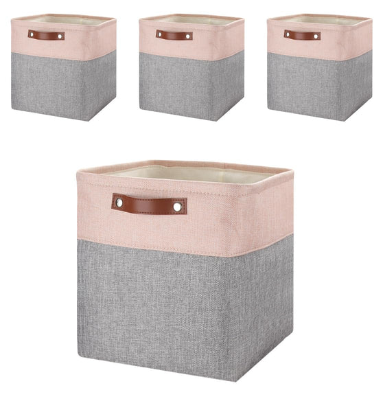 Mangata Kallax Storage Boxes, Set of 4 Fabric Storage Cubes with Handles(33x38x33cm, Grey Pink)
