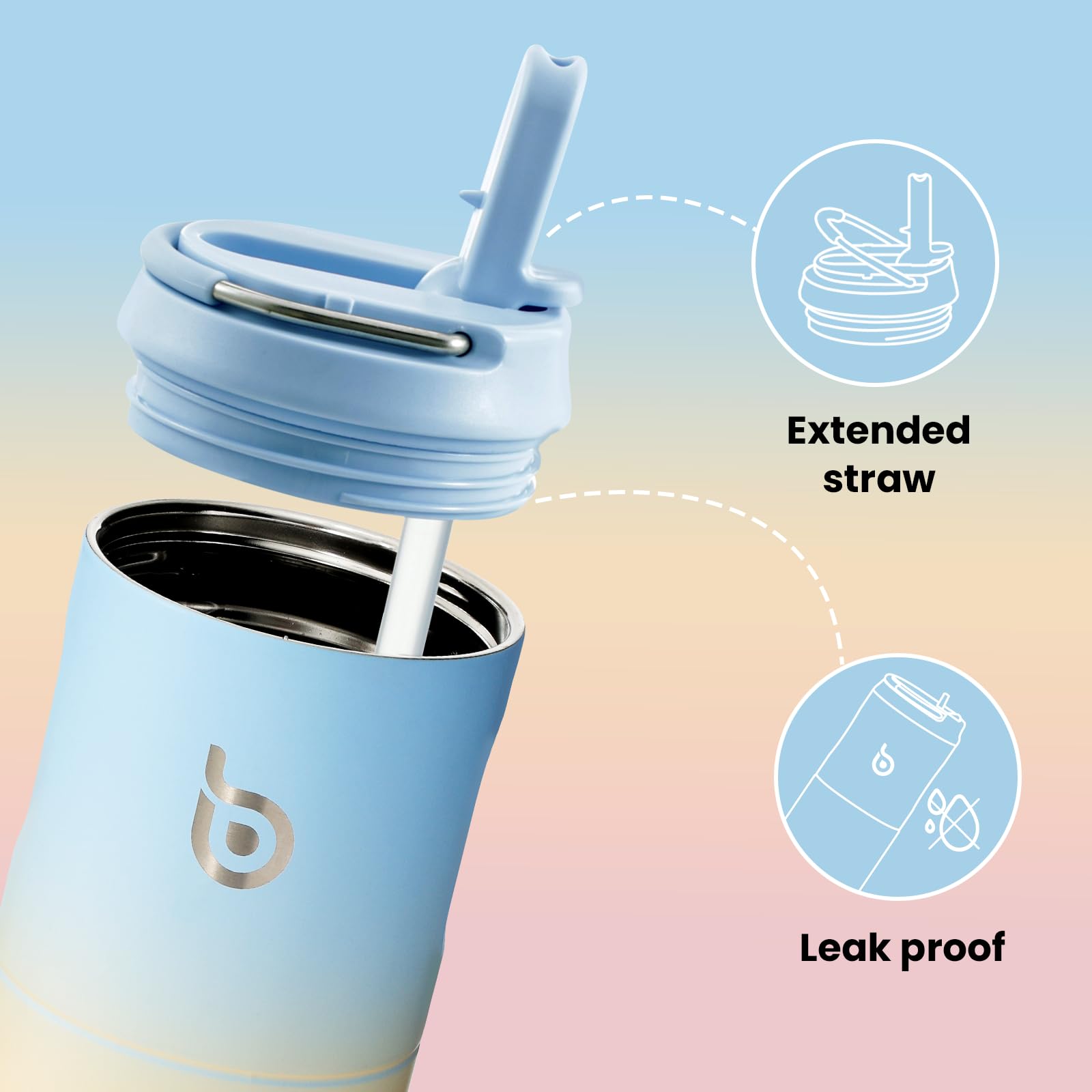 Insulated Water Bottle 700ml(24oz) with Straw, Lid, and Handle - Stainless Steel Sports Travel Gym Bottle for Men and Women (Skiing)