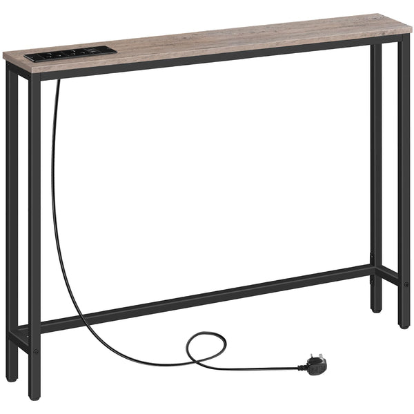 HOOBRO Slim Console Table with Charging Station, Narrow Behind Sofa Table with USB Ports and Power Outlets, 100 cm Long, Hallway Table for Entryway,