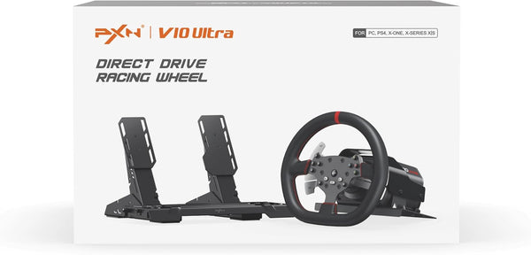 PXN V10 Ultra Direct Drive Gaming Steering Wheel with Pedals – 3.2Nm Force Feedback Servo Base, App Support, PD HM Throttle & Brake Pedals, 270mm Rim – Sim Racing Wheel for PC / PS4 / Xbox