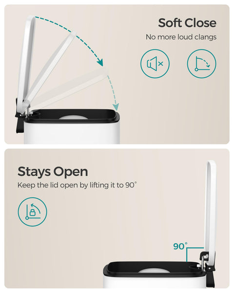 SONGMICS Kitchen Bin, 8-Gallon (30 L) Trash Bin, Steel Pedal Bin, with Inner Bucket, Soft Close and Stays Open, Ink Black LTB593B02