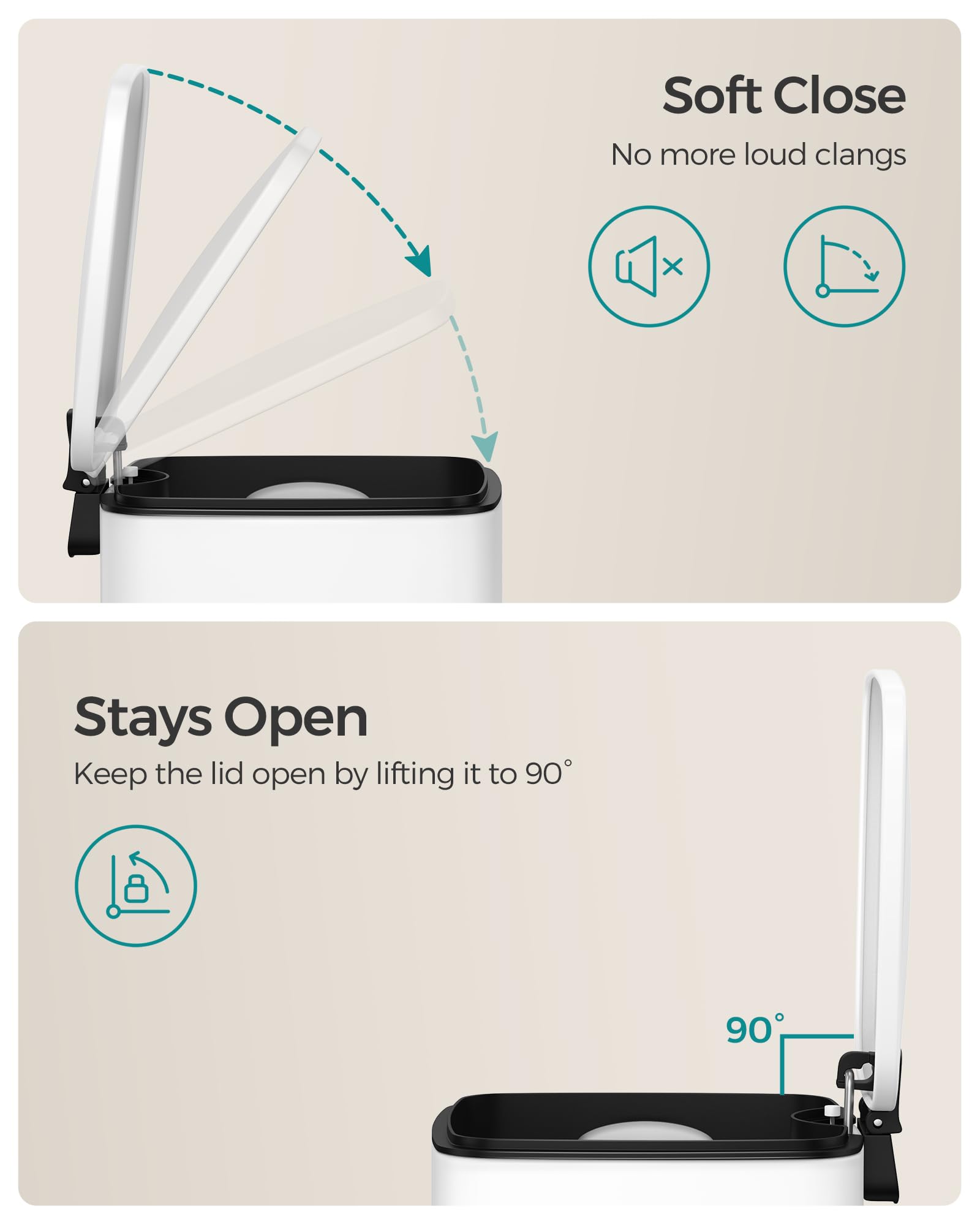 SONGMICS Kitchen Bin, 8-Gallon (30 L) Trash Bin, Steel Pedal Bin, with Inner Bucket, Soft Close and Stays Open, Metallic Silver LTB593E01