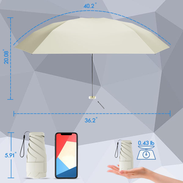 Windproof Mini Travel Folding Umbrella - UPF 50+ Sun & Rain Protection, Small Compact Lightweight Design Fits in Pocket or Bag, Eco-Friendly Fabric Wallet Umbrella for Commuter, Men Women Boys Girls