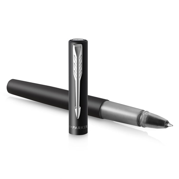 Parker Vector Fountain Pen | Black with Chrome Trim | Medium Nib | Blue Ink | Hangtab