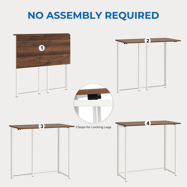 Dripex Compact Folding Desk No Assembly Required Computer Desk Folding Hobby Craft Table, Brown