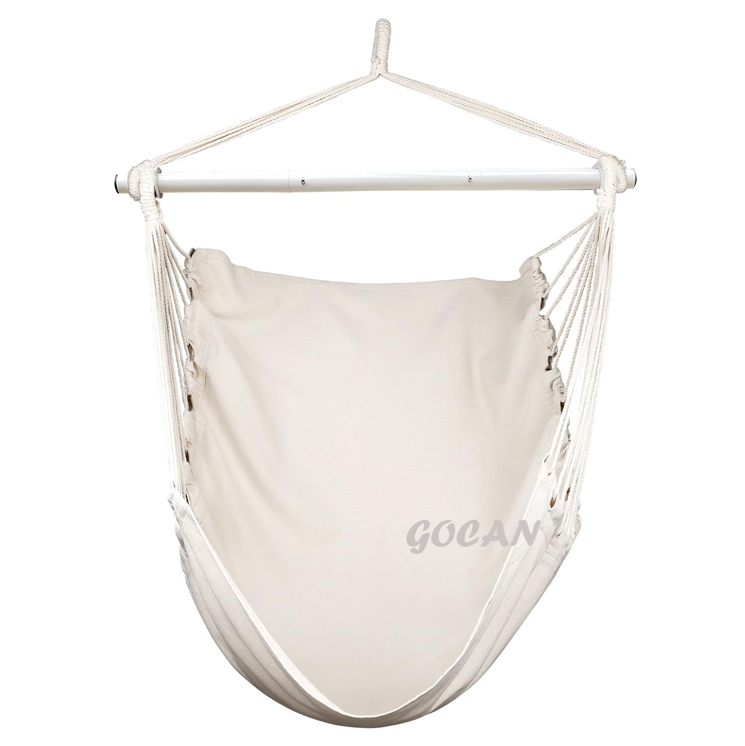 GOCAN Hammock Chair Large Hammock Swing,110 X 150cm load 350lbs,Cotton Hanging Chair Steel Spreader Bar Wide Seat Swing Chair(Beige)