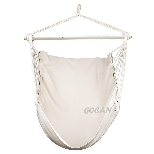 GOCAN Hammock Chair Large Hammock Swing,110 X 150cm load 350lbs,Cotton Hanging Chair Steel Spreader Bar Wide Seat Swing Chair(Beige)