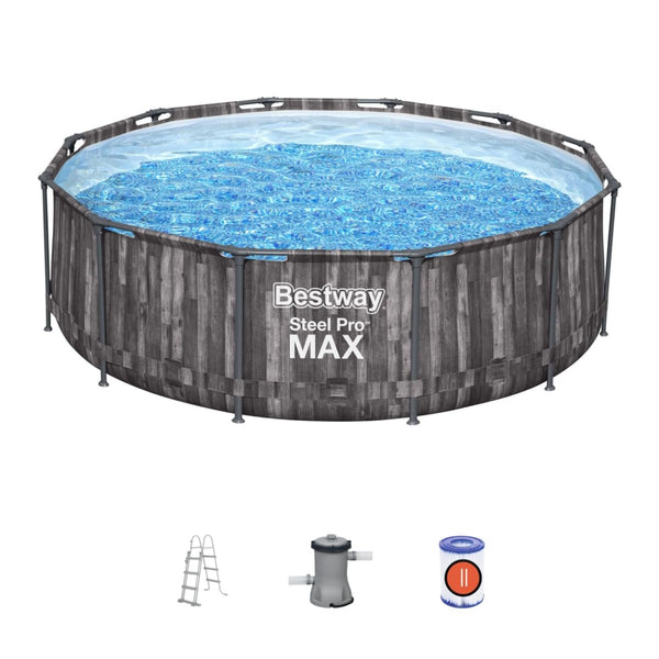 Bestway, Steel Pro Pool Max Swimming Pool, Above Ground Swimming Pool, Metal Frame Pool, 12ft