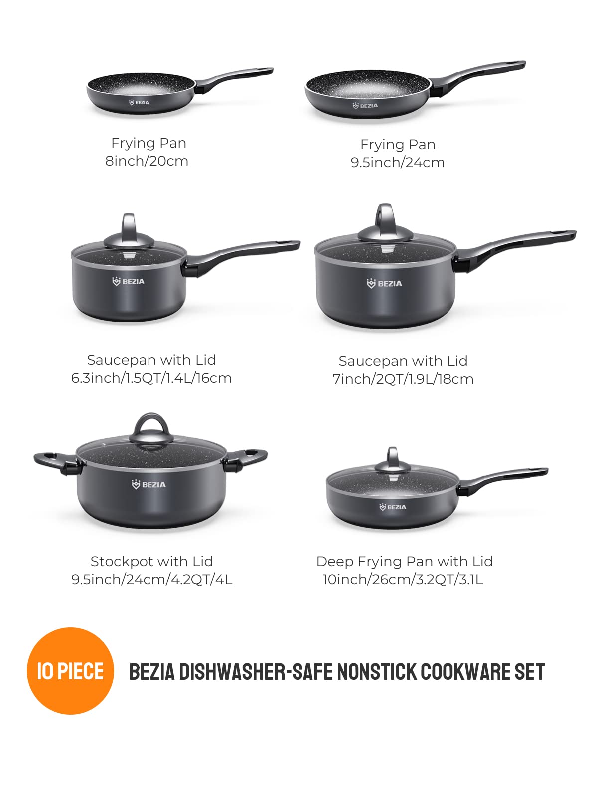 Induction Hob Pan Set, Pots and Pans Set Nonstick 10 Piece, Non Stick Cookware Saucepan Sets with Lids, Stay-Cool Bakelite Handle, Cooking Saucepans,