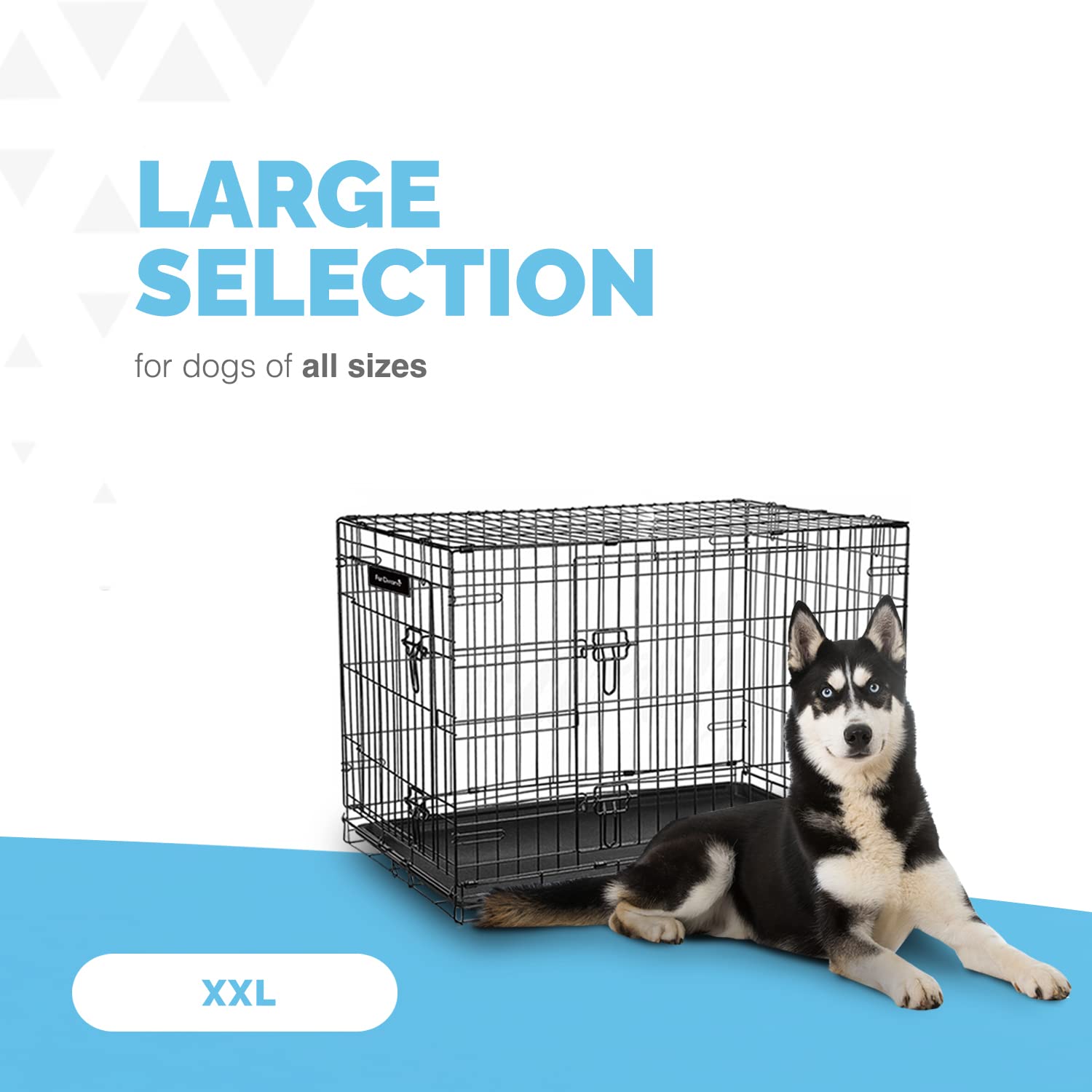 Furdreams 42-Inch Dog Cage Crate – Heavy Duty Black Metal Folding Crate with 2 Doors (Front & Side), Chew-Resistant Plastic Base Tray, and Carrier Handle – Ideal for Puppy Training (107 x 68.5 x 77cm)