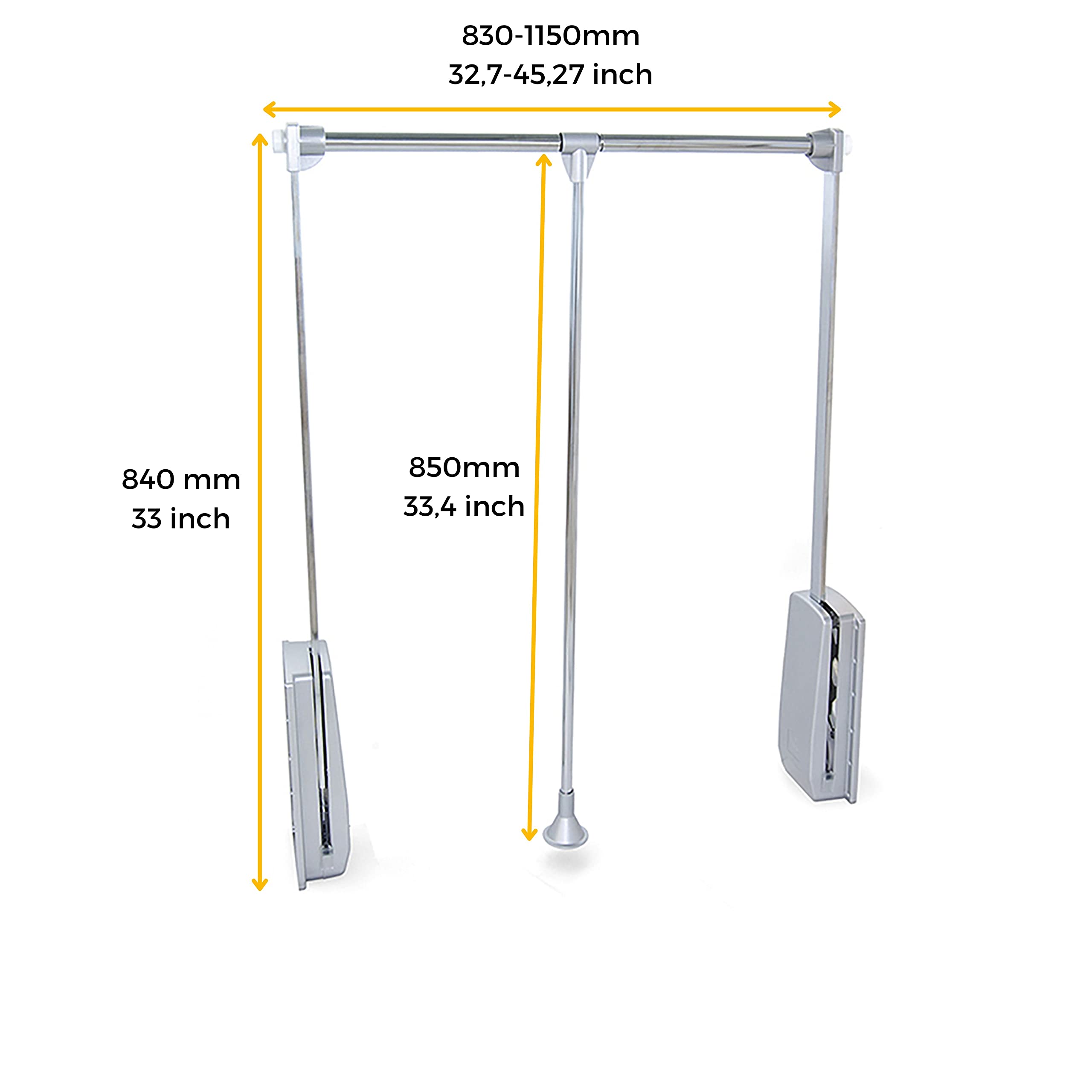 Emuca - Hang Pull Down Wardrobe Rail Lift, Adjustable Width 830-1150 mm (32,67-45,27 inch), Chromed