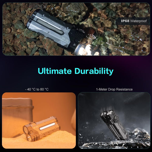 LOOP GEAR SK05 Pro Rechargeable Flat LED Torch with 8000mAh Power Bank, 4360 High Lumens, 10 Lighting Modes, Floodlight & Spotlight, IP68 Bright Flashlight for Camping,Hiking, Emergency & Survival